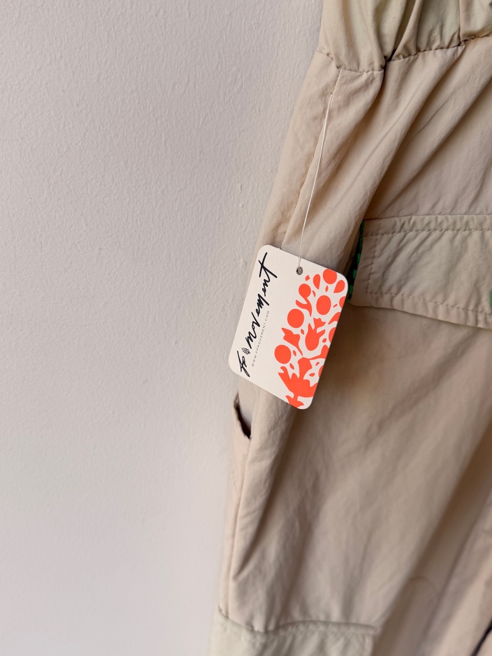 We The Free beige utility jumpsuit with neon coral tag - Picture 3 of 7
